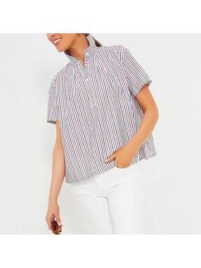 Tuckernuck Pomander Place Red & Blue Finn Popover Blouse Sz L Nautical Classic